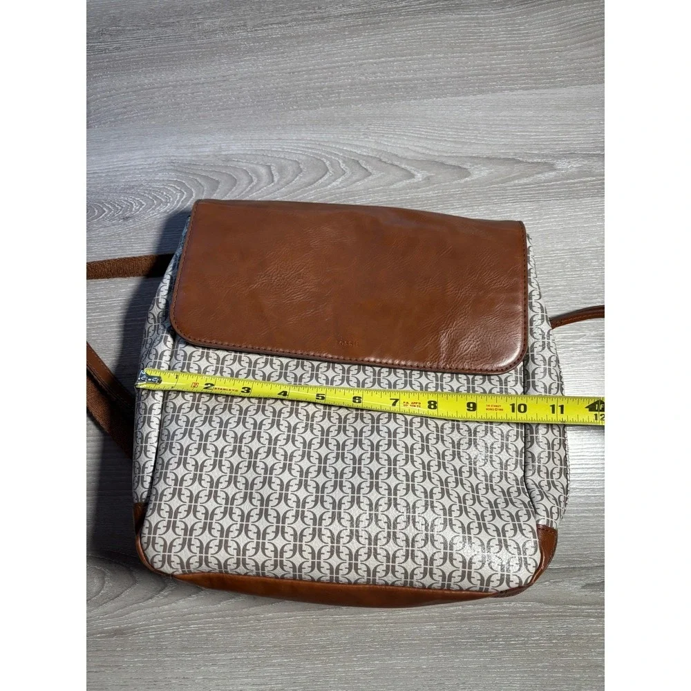 Fossil Vegan Monogram Coated Canvas Backpack Flap Closure Bag Travel‎ Minimalist